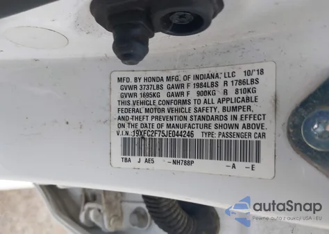 2018 Honda Civic Ex from USA, damaged, VIN 19XFC2F75JE044246